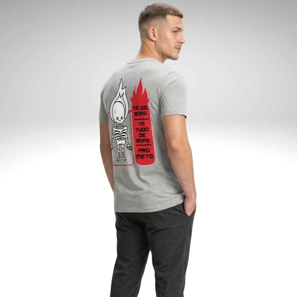 Camiseta de Algodão Estampada - Estampa Esqueleto