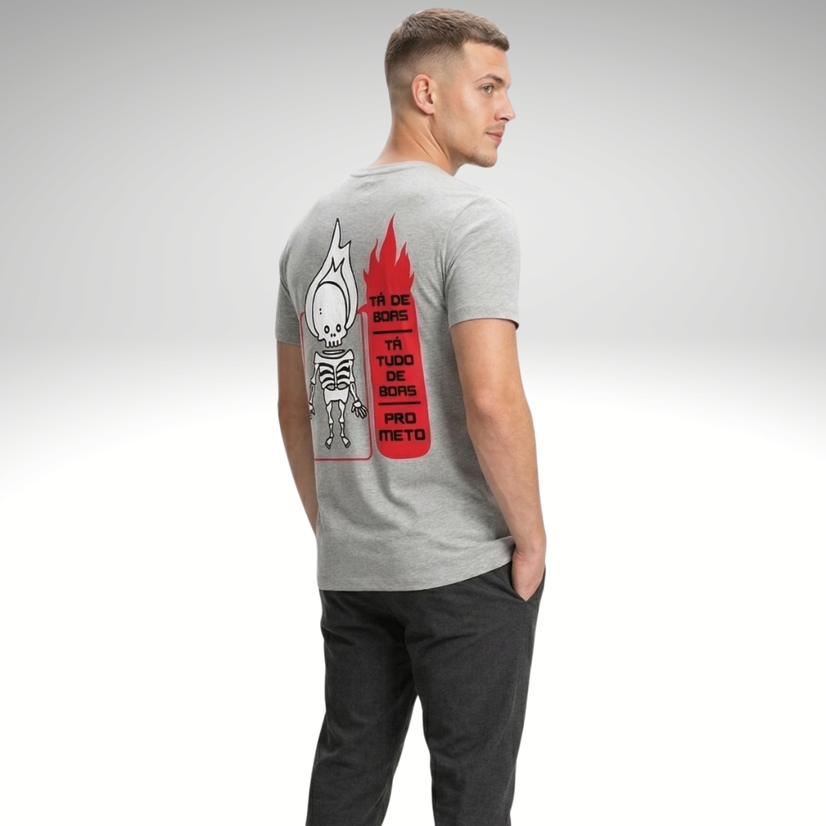 Camiseta de Algodão Estampada - Estampa Esqueleto