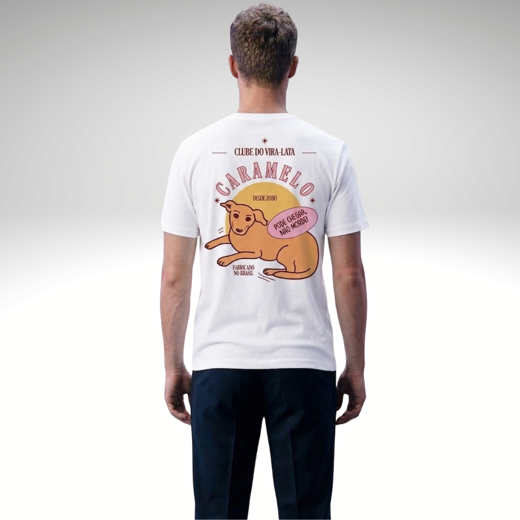 Camiseta de Algodão Estampada Cachorro Caramelo