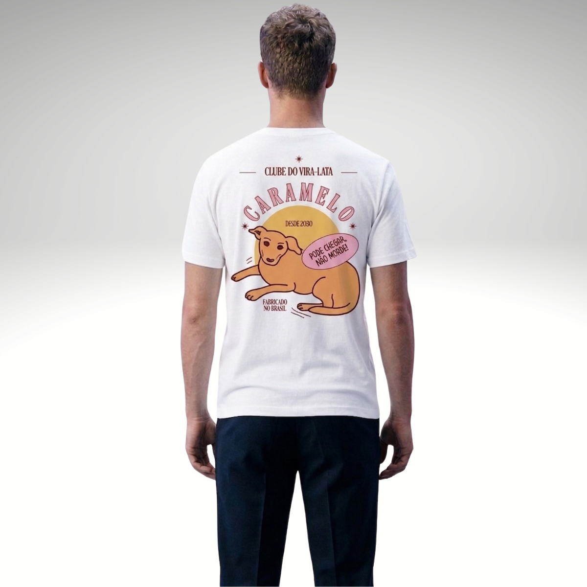 Camiseta de Algodão Estampada Cachorro Caramelo