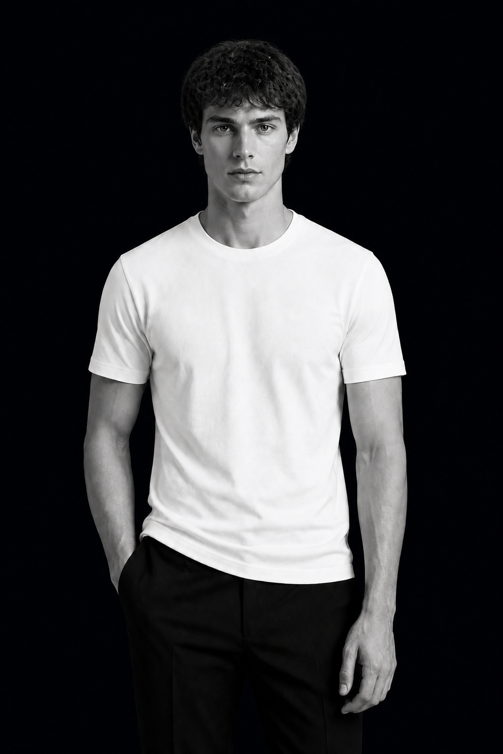 Editorial T-Shirt Pima Branco em preto e branco