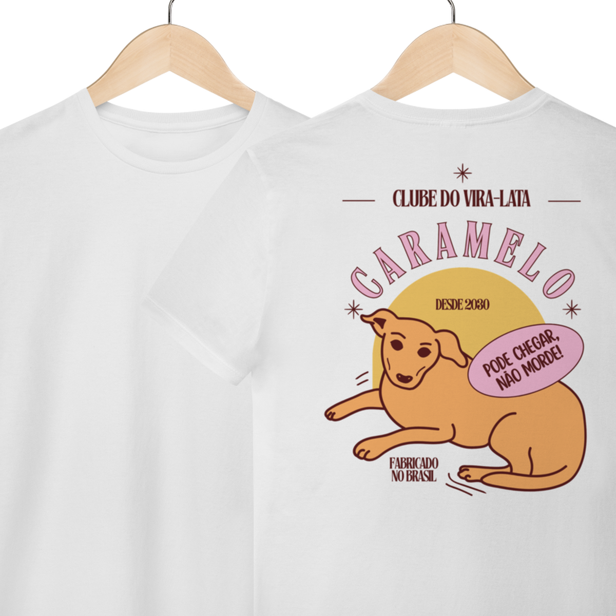 Camiseta de Algodão Estampada Cachorro Caramelo